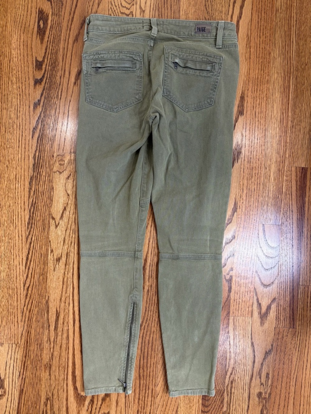 PAIGE Denim Marley Skinny Moto Jean in Fatigue Green (27) - Picture 3 of 10
